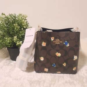 Coach Mini Town Bucket Bag In Signature Canvas With Vintage Mini Rose Pr…